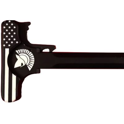 AR-15 LASER ENGRAVED CHARGING HANDLE – SPARTAN HELMET FLAG