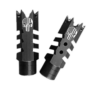 .223/5.56/.22LR  Shark Muzzle Brake 1/2x28 Pitch Engraved - PUNISHER FLAG