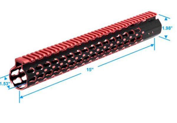 UTG PRO® Keymod AR15 15″ Super Slim Rail, Black & Red 2-Tone