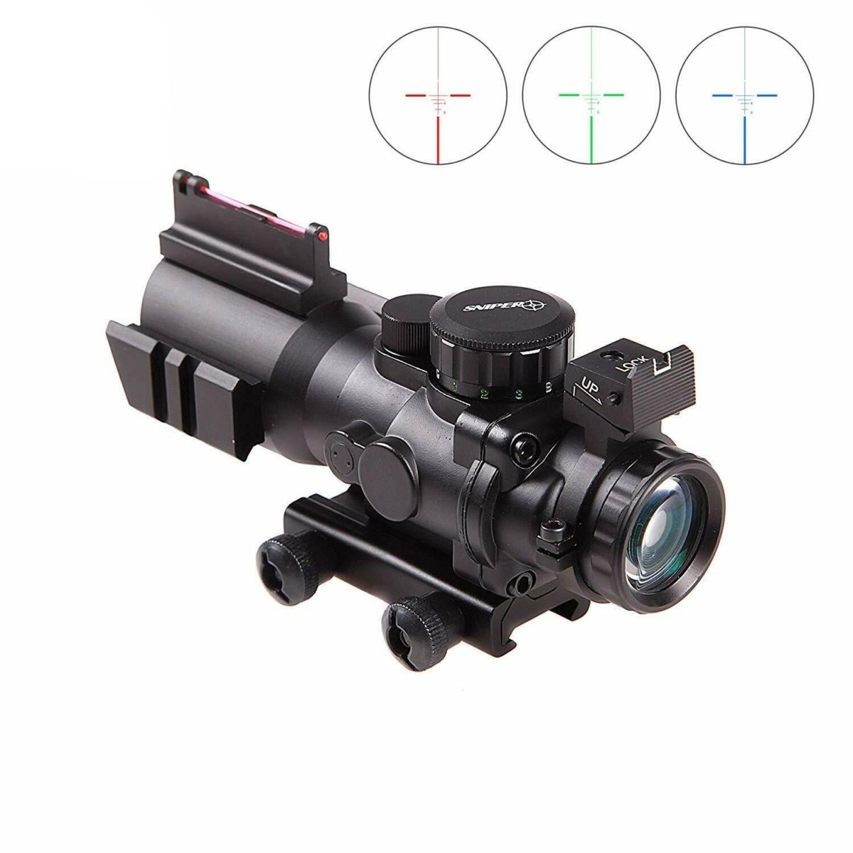 TPO Sniper Tactical Prismatic Glass Crosshair Reticle Scope w/ Fiber ...