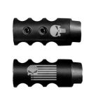 .223/5.56/.22LR Competition Muzzle Brake 1/2×28 Pitch Engraved - PUNISHER FLAG/SKULL
