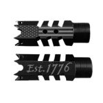 .223/5.56/.22LR Shark Muzzle Brake 1/2x28 Pitch Engraved - FLAG/EST. 1776