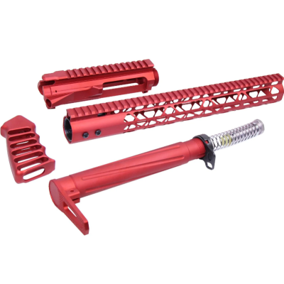 GunTEC - AR-15 Skeletonized Airlite Series Complete Furniture Set w/Matching Upper Receiver (Anodized Red)