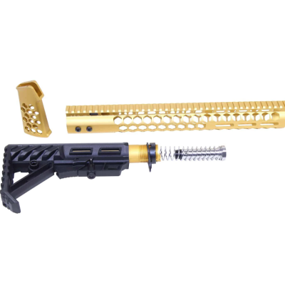 GunTEC - AR-15 “HONEYCOMB” SERIES COMPLETE FURNITURE SET (GEN 2) - (ANODIZED GOLD)
