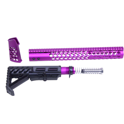 GunTEC - AR-15 “HONEYCOMB” SERIES COMPLETE FURNITURE SET (GEN 2) - (ANODIZED PURPLE)
